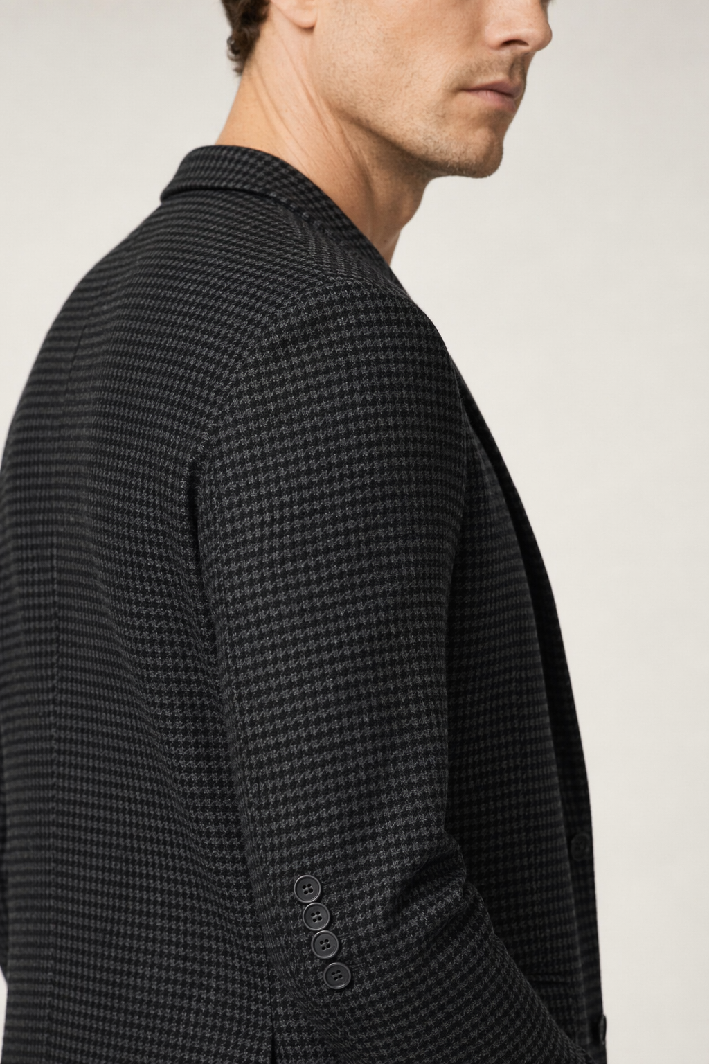 Single Breasted Houndstooth Blazer for Men Black