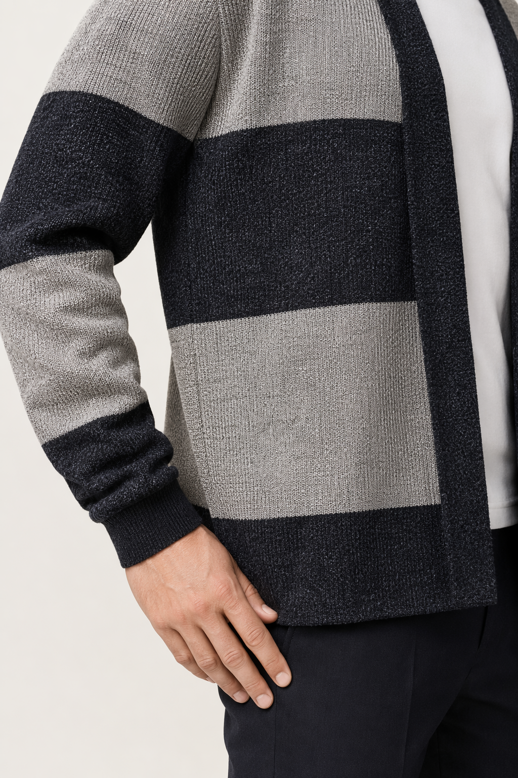 Horizontal Striped Men's Open-Front Cardigan Default