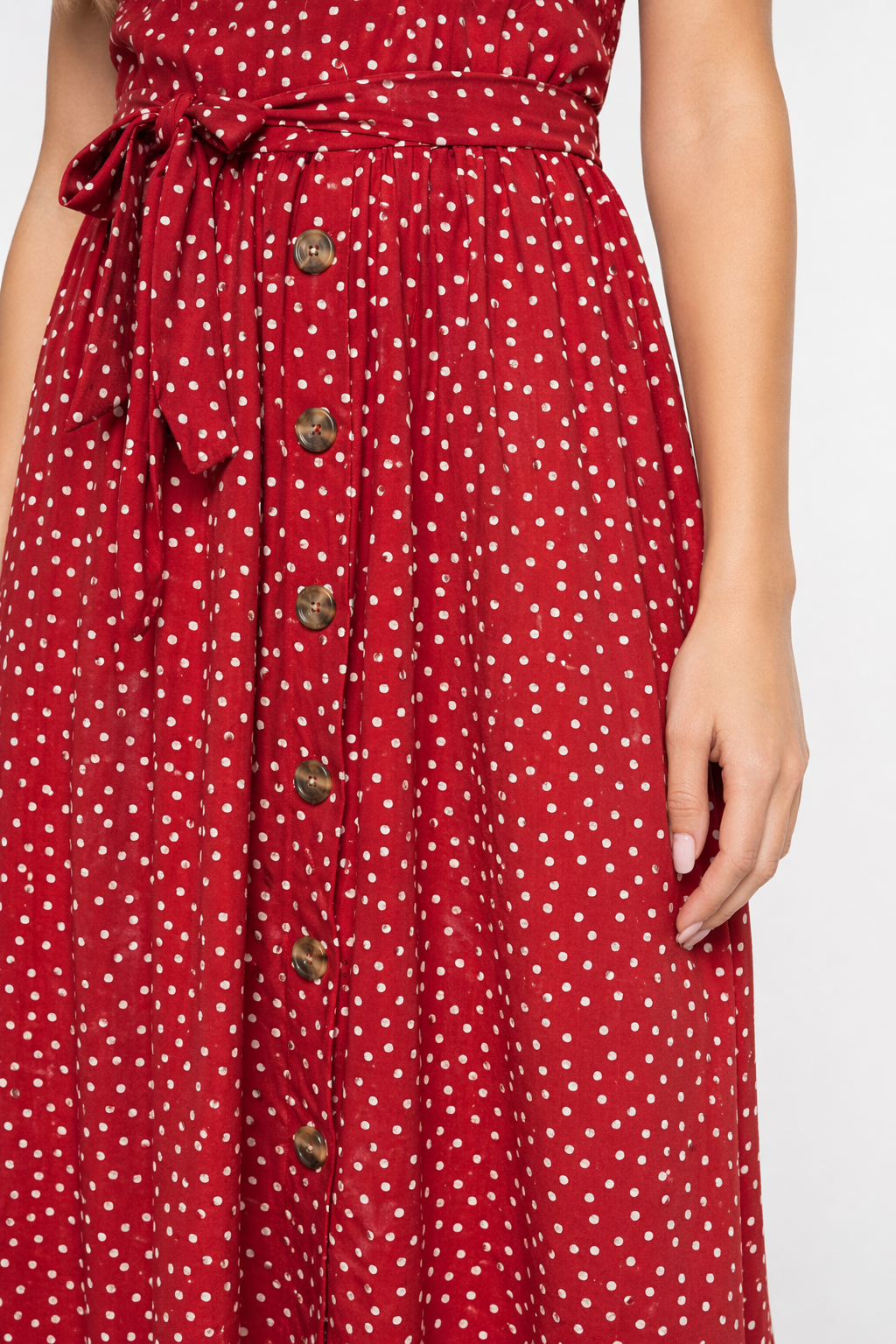 Polka Dot Maxi Dress for Women with Spaghetti Straps Red