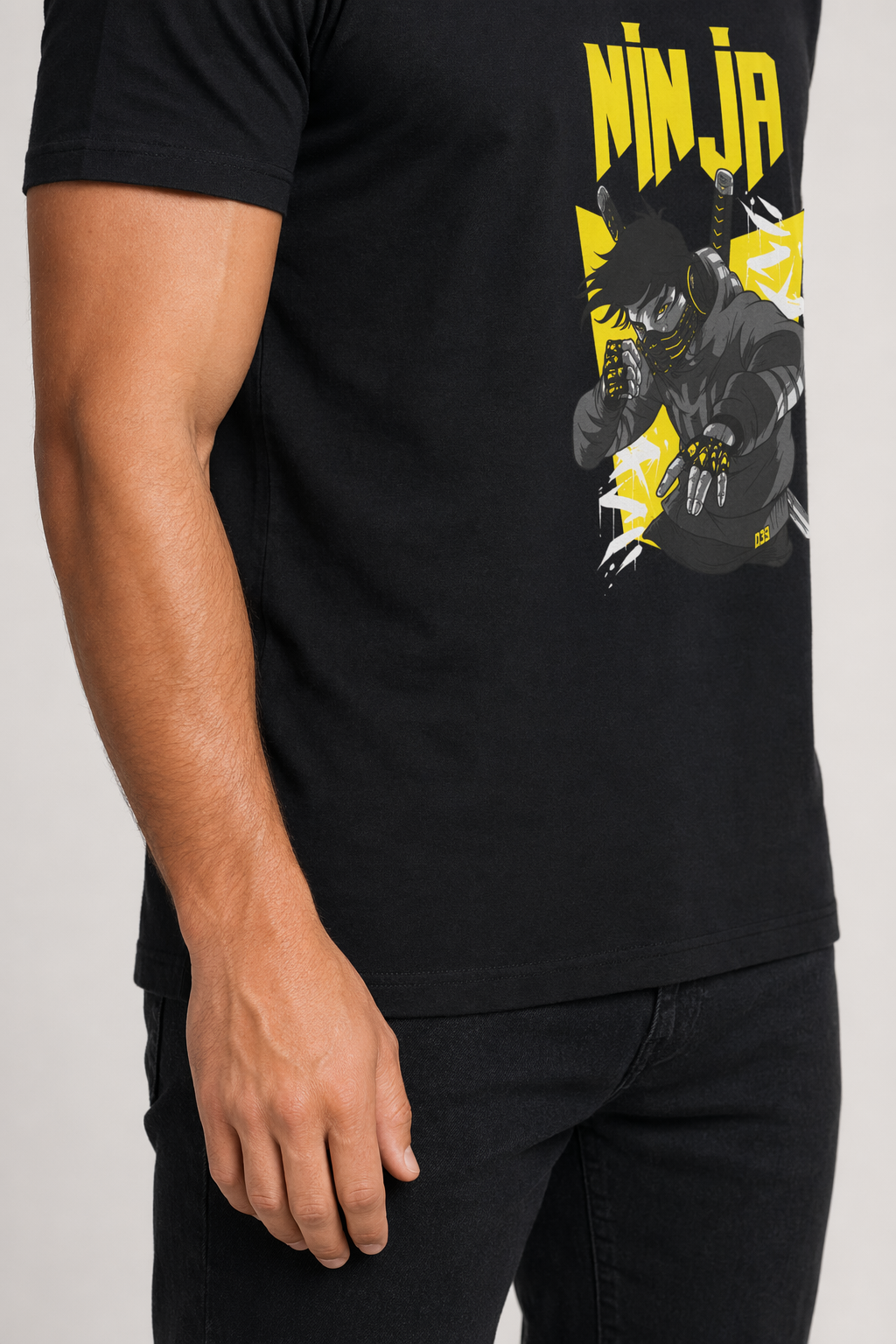 Ninja graphic tee for men Solid Black Blend