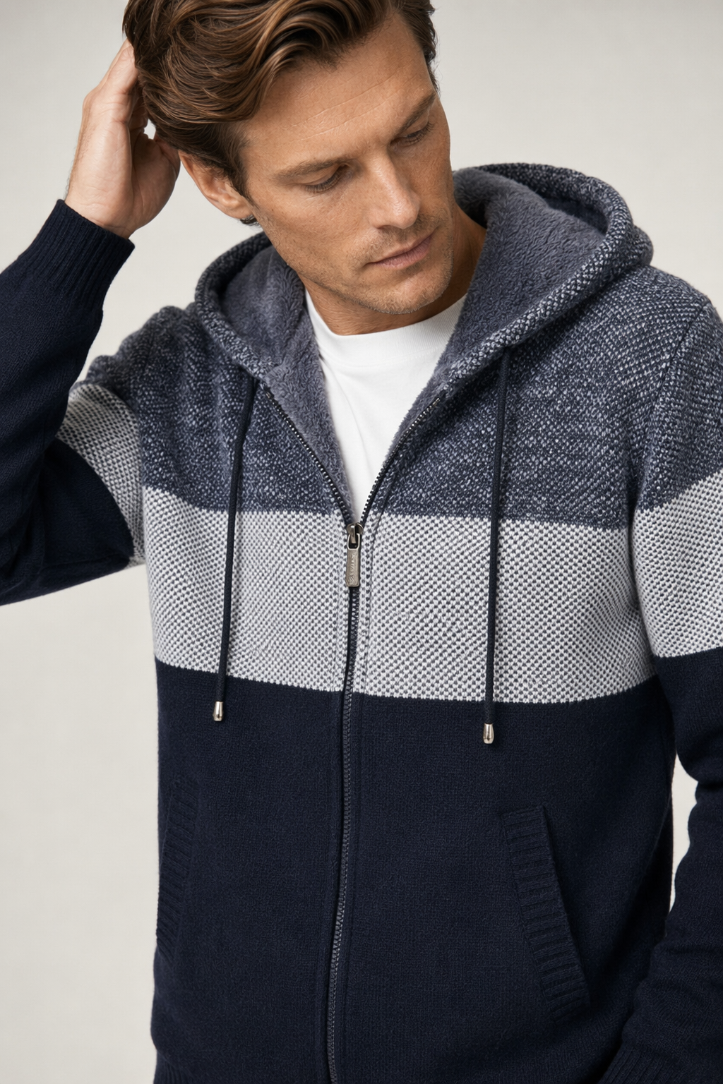 Men's Zip-Up Hooded Sweater Coat Navy