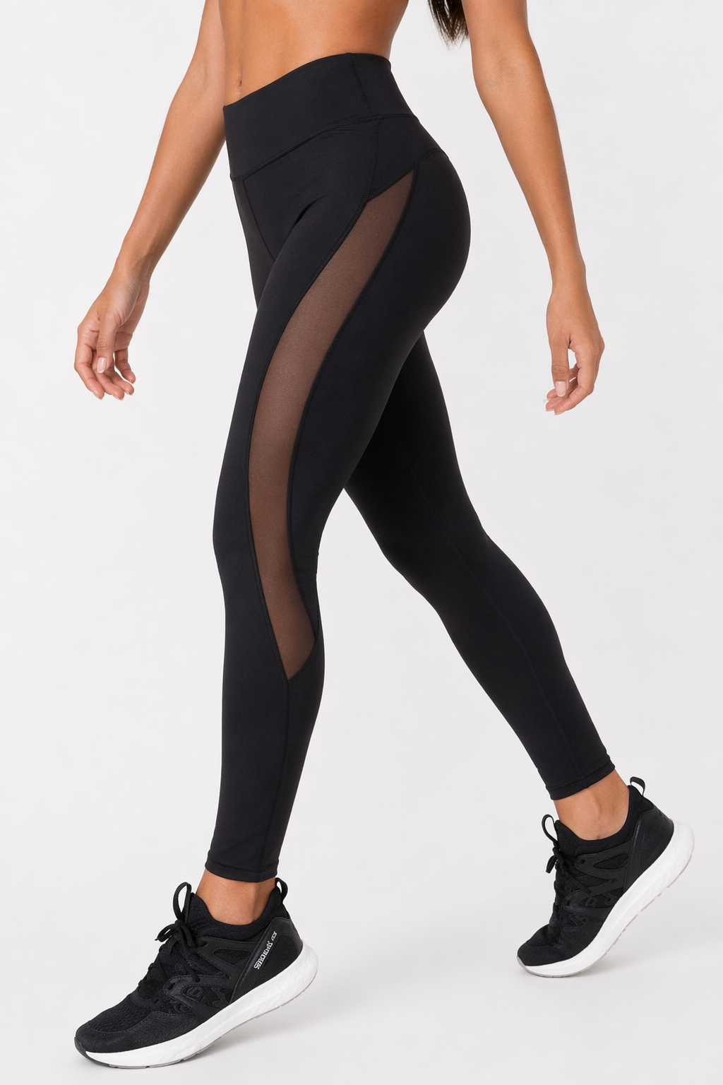 Vegan Leather Accented Black High Waisted Yoga Leggings for Women Default
