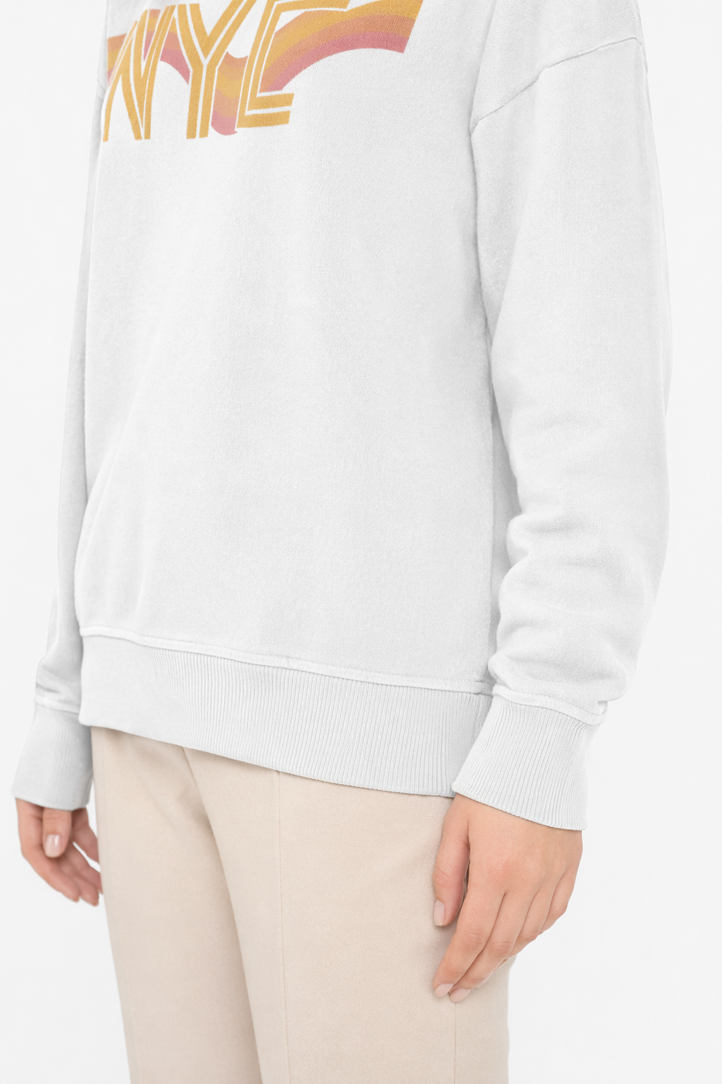 Retro 70's Crewneck Sweatshirt for Women in New York City Style White