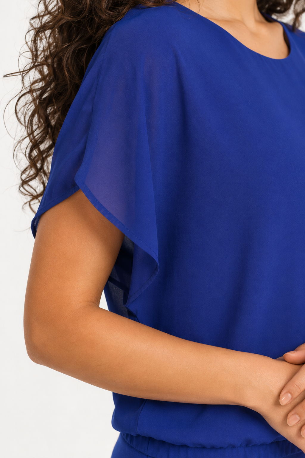 Summer Batwing Chiffon Top for Women Blue