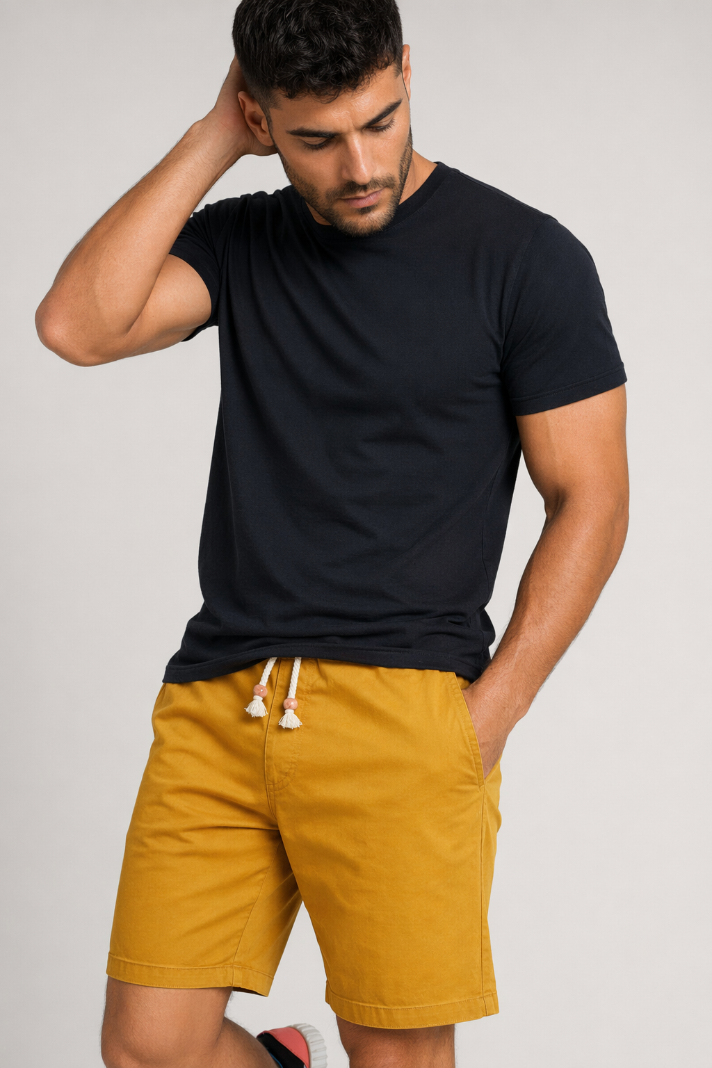 Casual Drawstring Shorts for Men Mustard