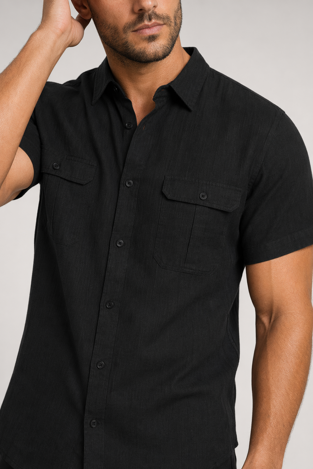 Linen Short-Sleeve Summer Shirt for Men BLACK