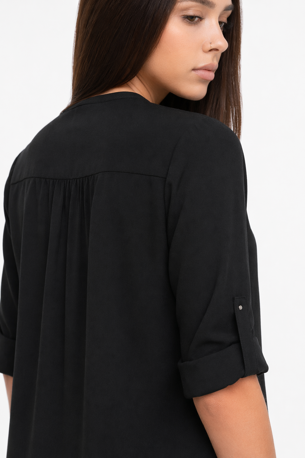 V Neck Blouse for Women with Trendy Urban Style Black
