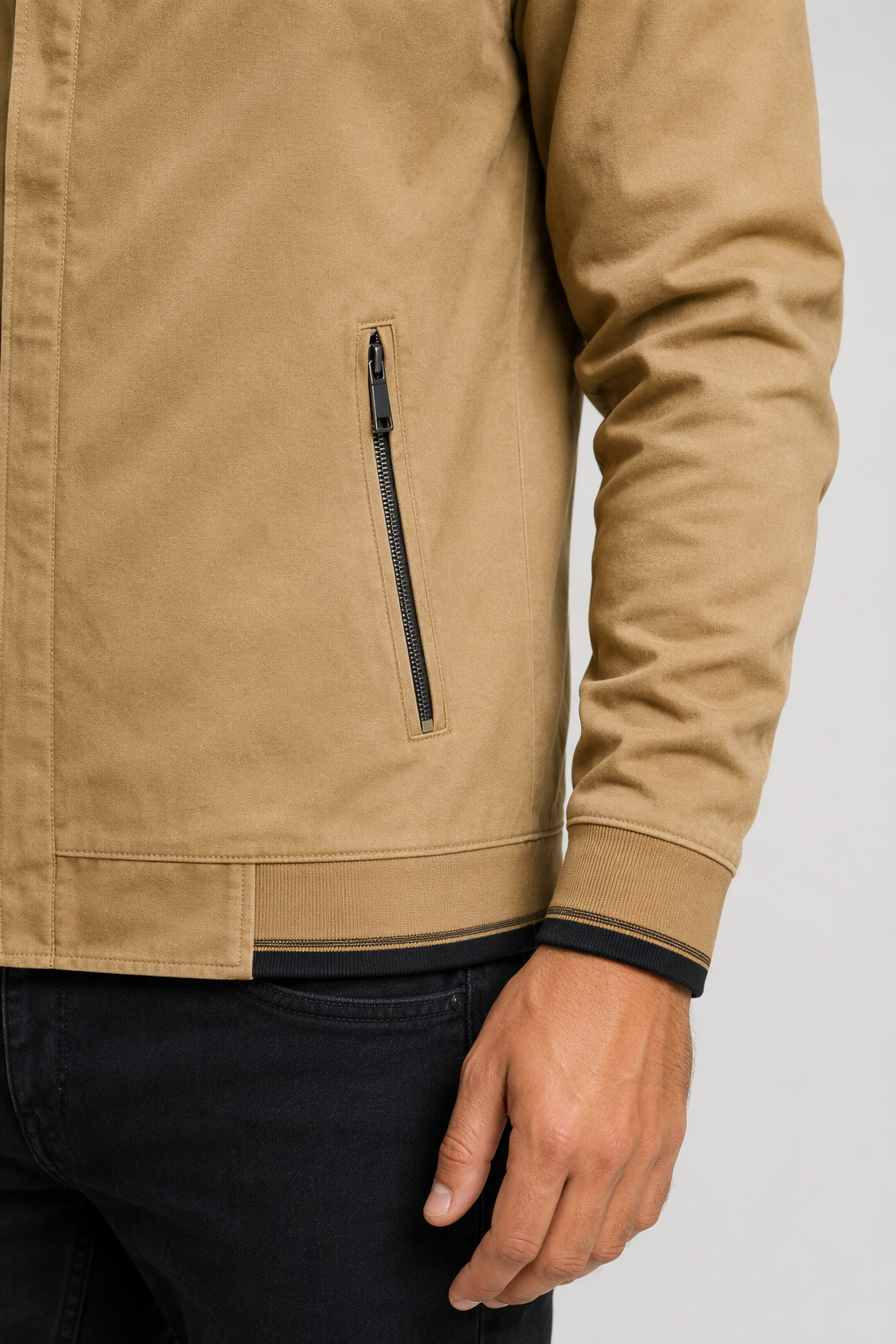 Short Casual Men's Zippered Jacket Khaki