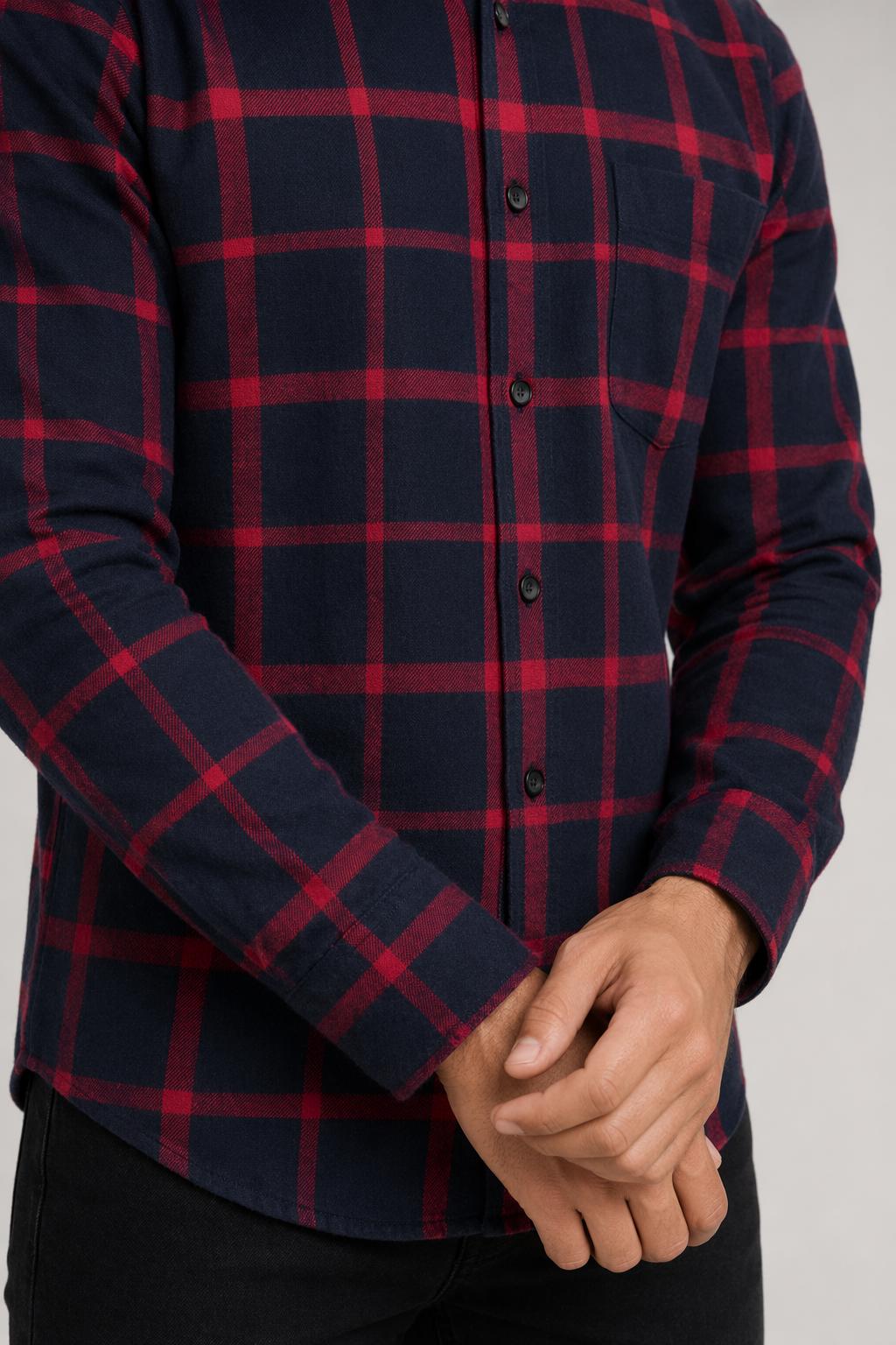 Red Checkered Cotton Shirt with Long Sleeves for Men Default