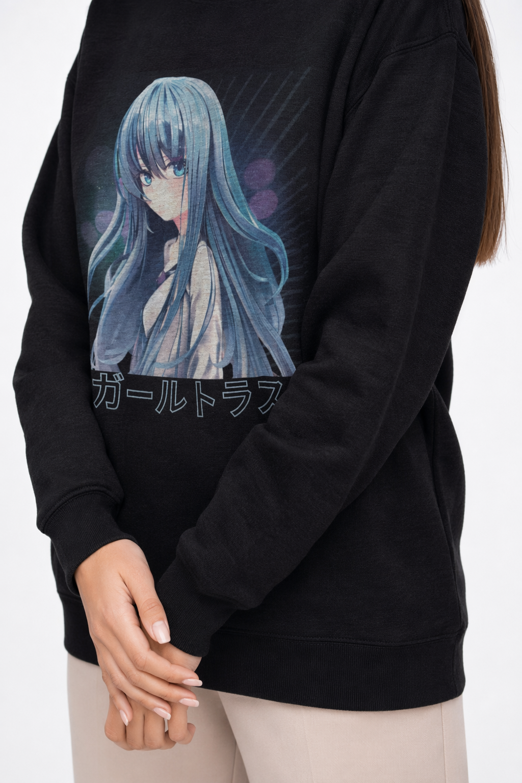 Anime Blue Hair Sweater Black