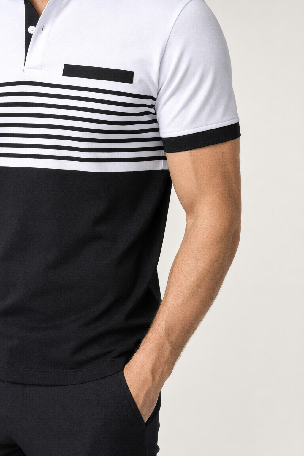 Short Sleeve Casual Polo Shirt with Striped Print for Men White