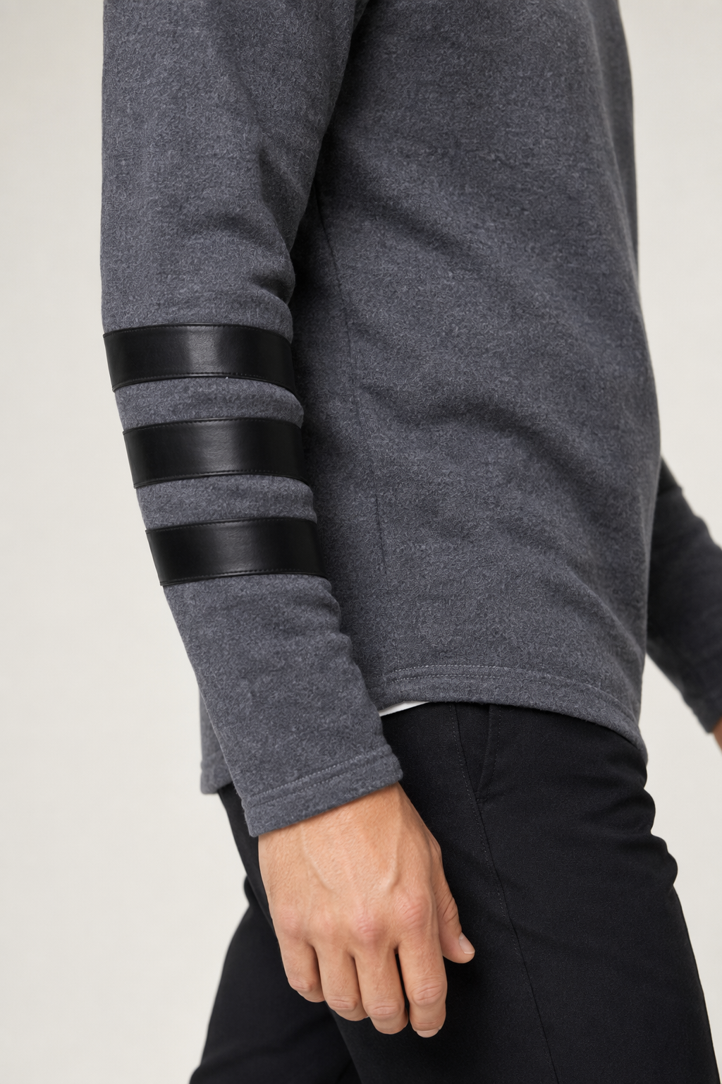 Pullover Hoodie for Men with Faux Leather Accents and Lace-Up Design Dark Gray
