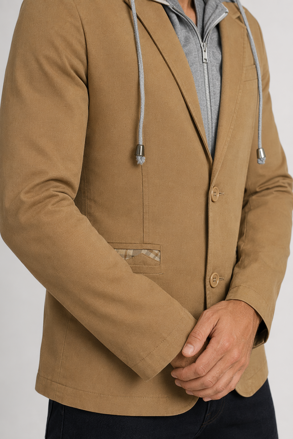 Black Hooded Blazer for Men's Urban Fashion Khaki