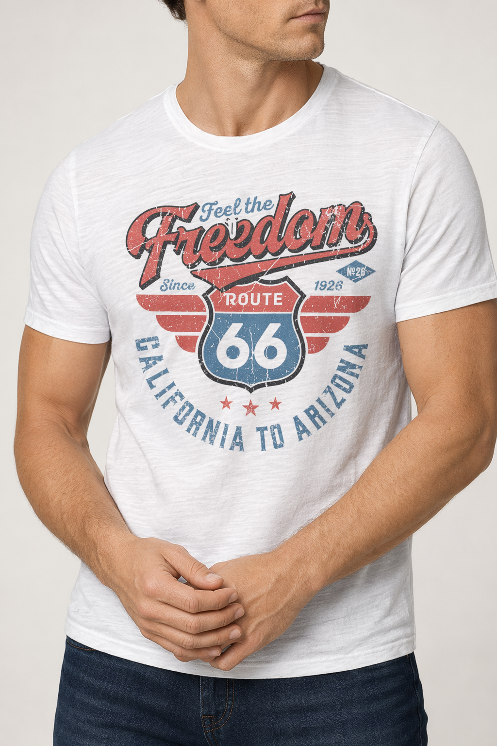 Logo Route 66 Print Men's Tee White