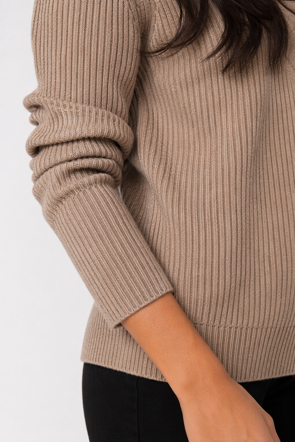 Women's Sweaters with V-Neck Design Khaki