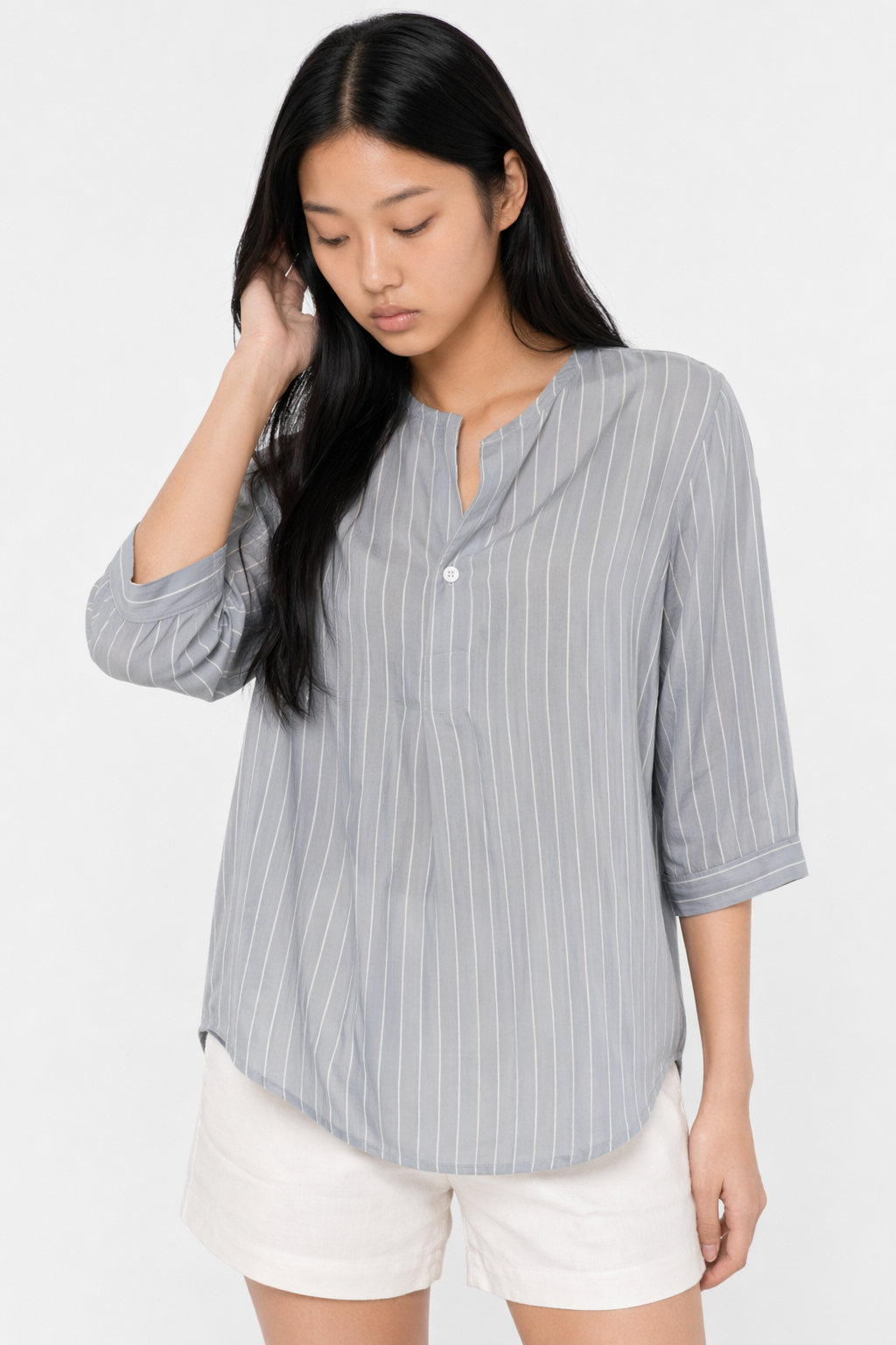 Button-Up Striped Shirt for Women Gray
