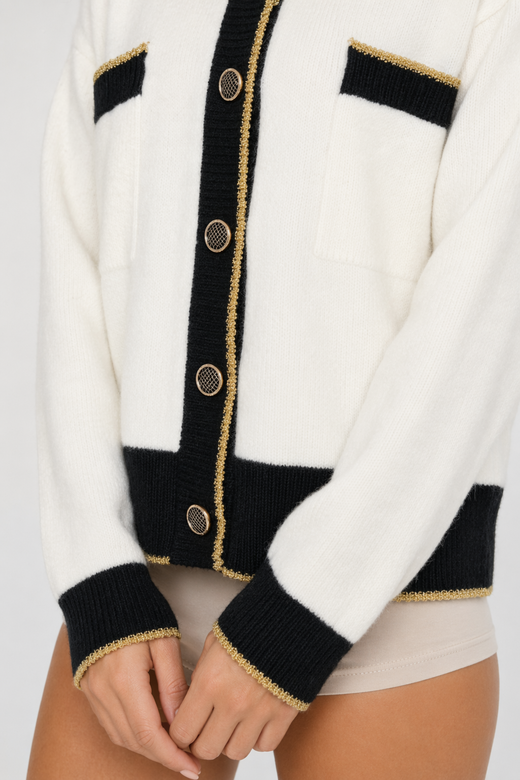 Two Tone Women's Button-Up Cardigan - Clarifying the Essence of the Product while Distinguishing It from the Original White
