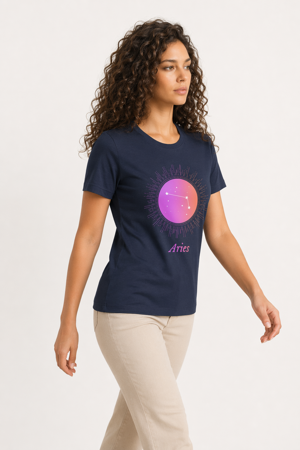 Gradient Aries Zodiac Tee for Women Navy