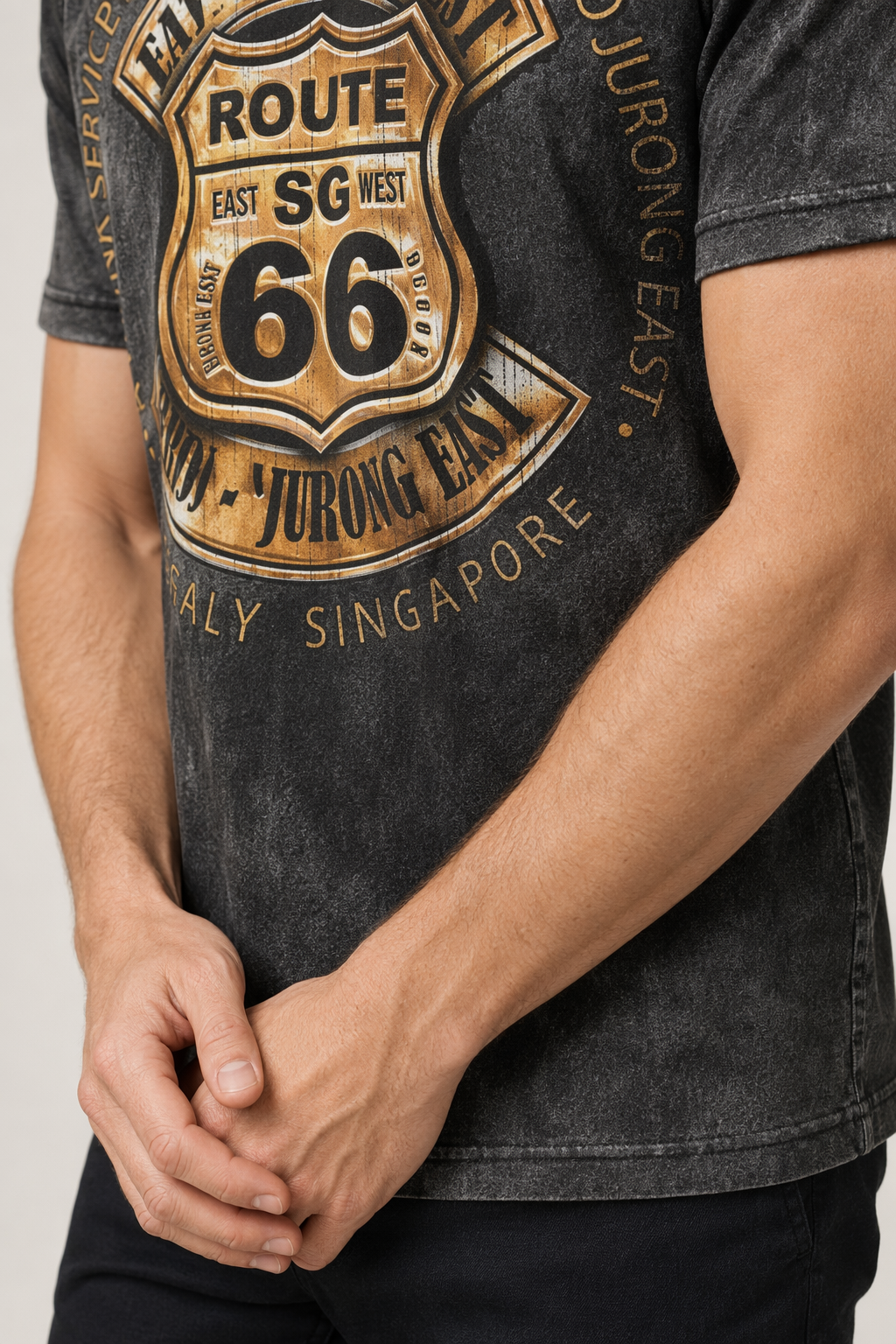 Logo Route 66 Print Men's Tee Gray