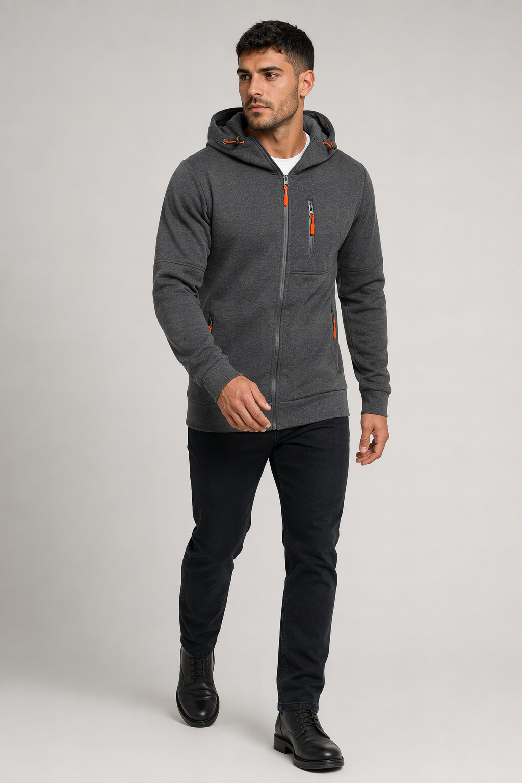 Dual-Zip Men's Lightweight Hooded Sweatshirt Dark Gray