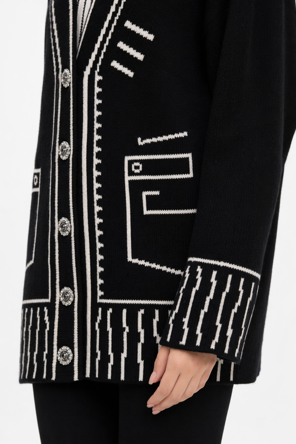 Batwing Cardigan for Women with Exquisite Print Black