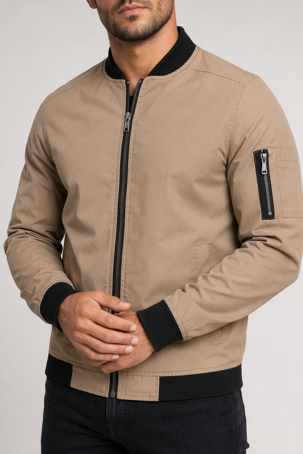 Men's Windproof Zippered Jacket Khaki