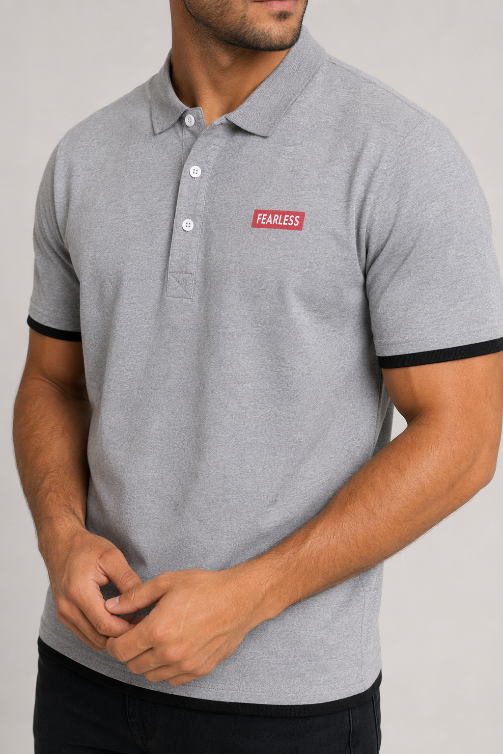 Layered Look Polo Shirt for Men with Short Sleeves Gray