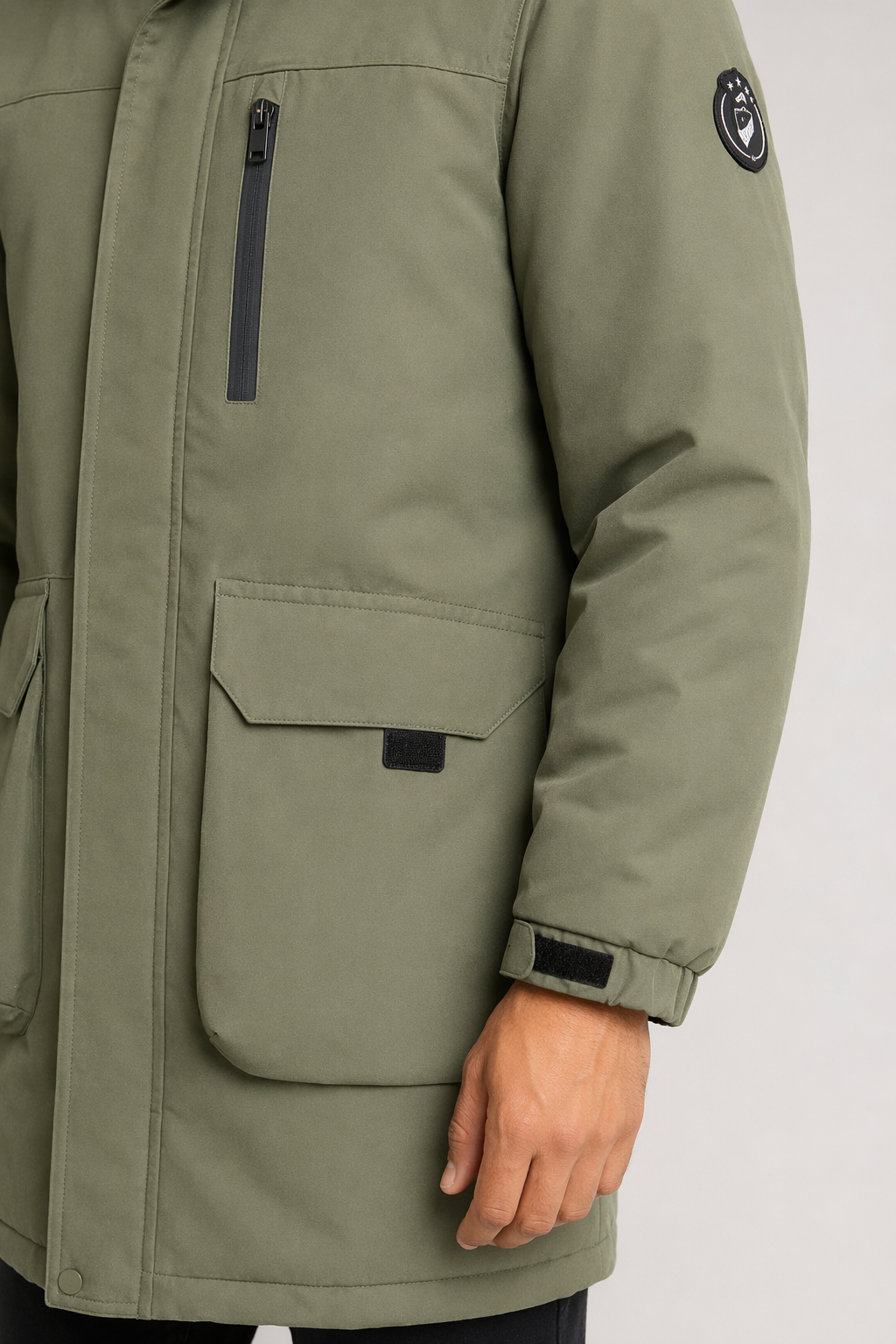 Windproof Hooded Jacket for Men - Mid Length Green