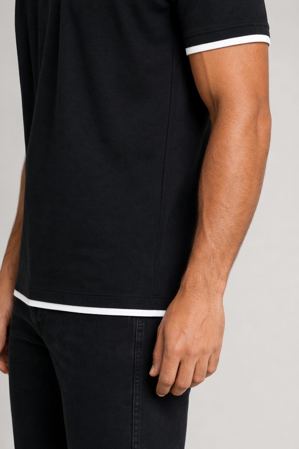 Layered Look Polo Shirt for Men with Short Sleeves Black