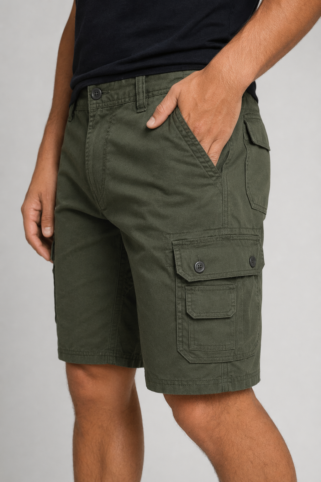 Side Pocketed Men's Casual Cargo Shorts Army Green