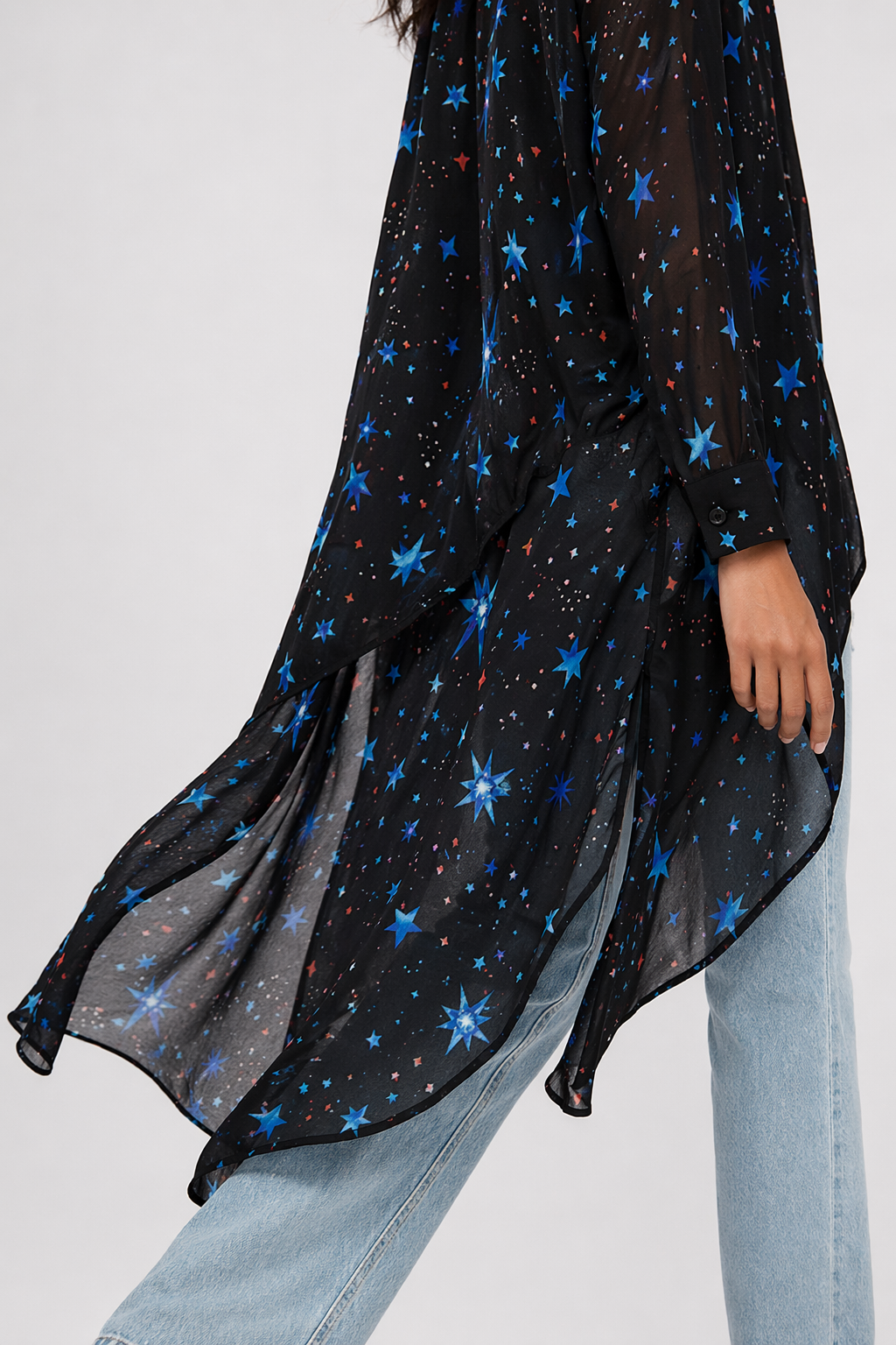 Black Asymmetrical Long Chiffon Top for Women Default