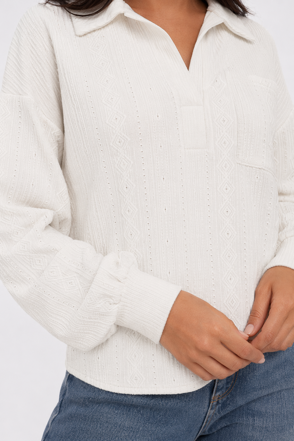 Relaxed Fit Long Sleeve Women's Blouse White