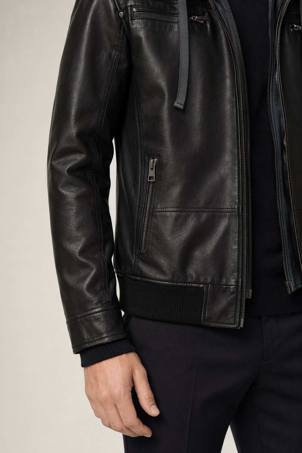 Faux Leather Jacket for Men with a Hood Default