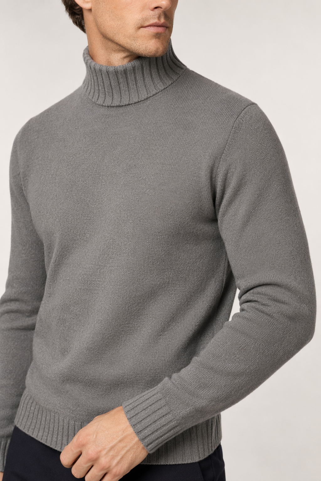 Ribbed Turtleneck Sweater for Men Gray