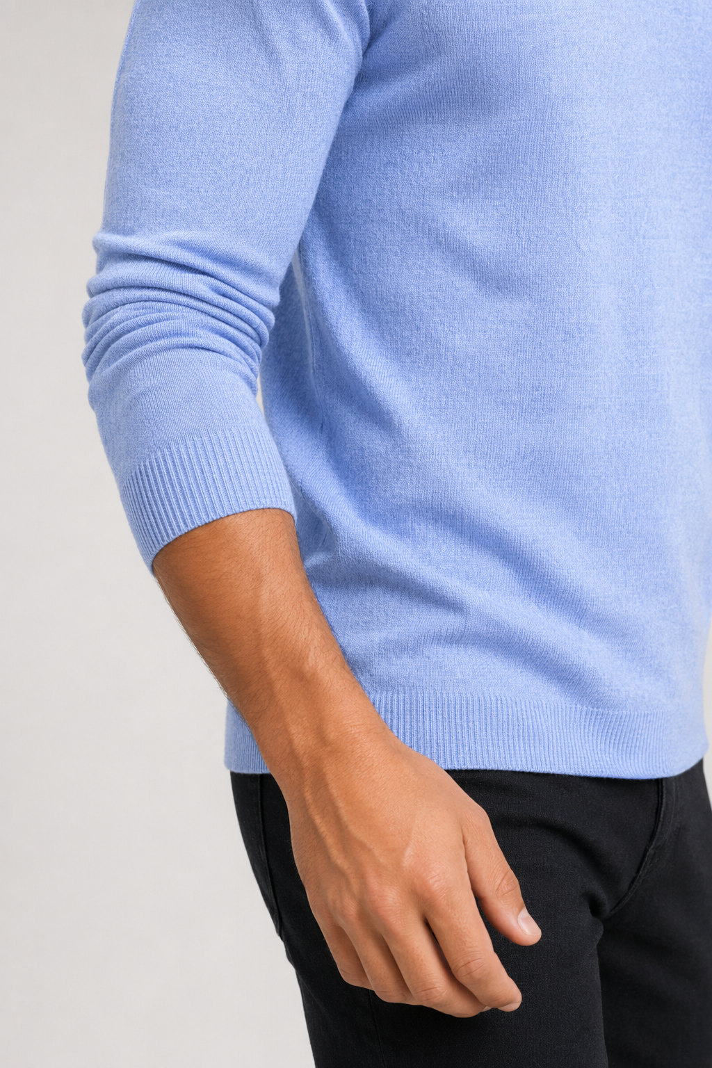 Knitted Top for Men with a V Neck Blue
