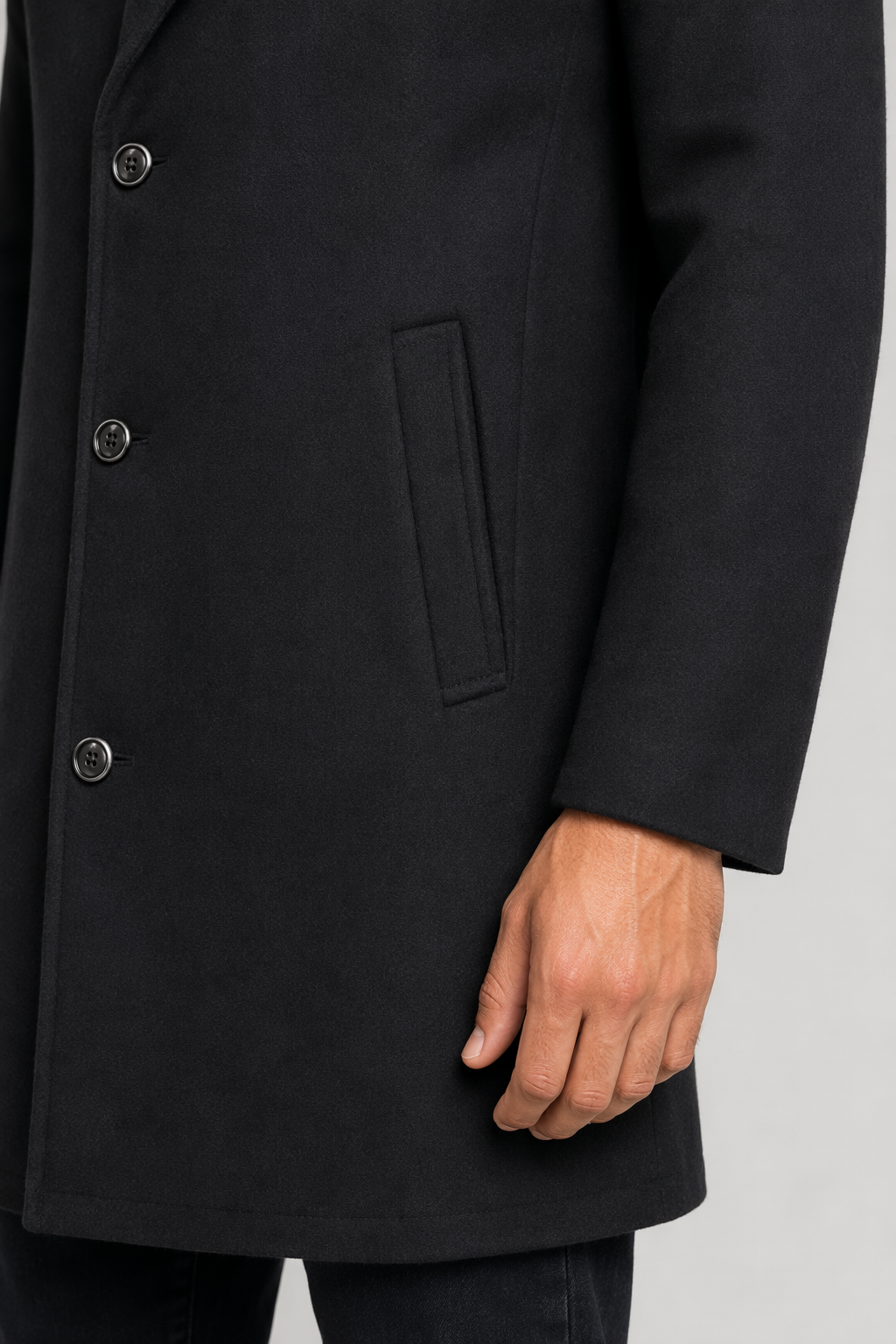 Mens Brown Classic Mid Length Wool Blend Coat with Dual Collar Black