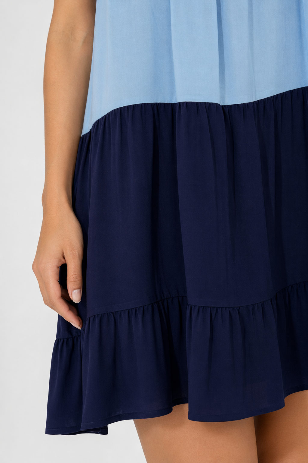 Colorful Ruffled Sleeve Summer Dress for Women Navy