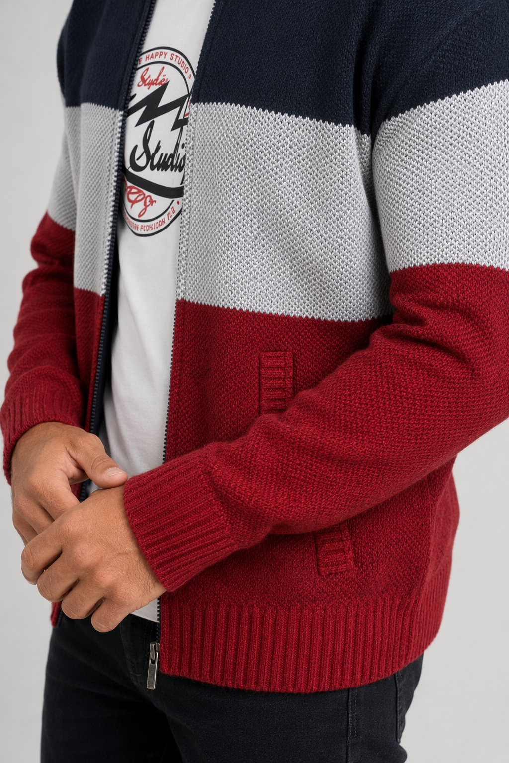 Zip-Up Sweater Jacket for Men's Casual Wear Navy