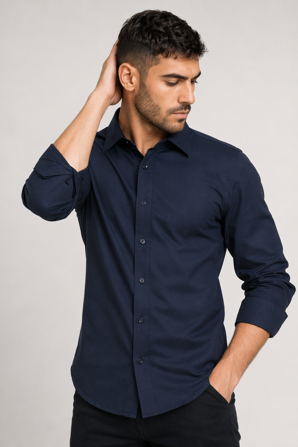 Wrinkle-Free Oxford Shirt for Men with Button Down Design Navy