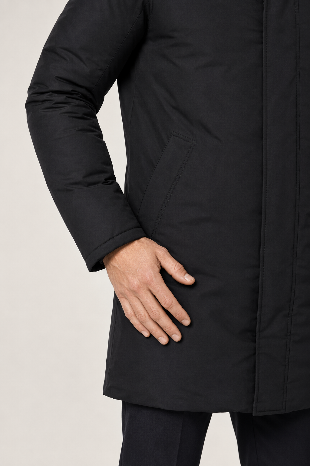 Mid-Length Hooded Men's Puffer Jacket Black