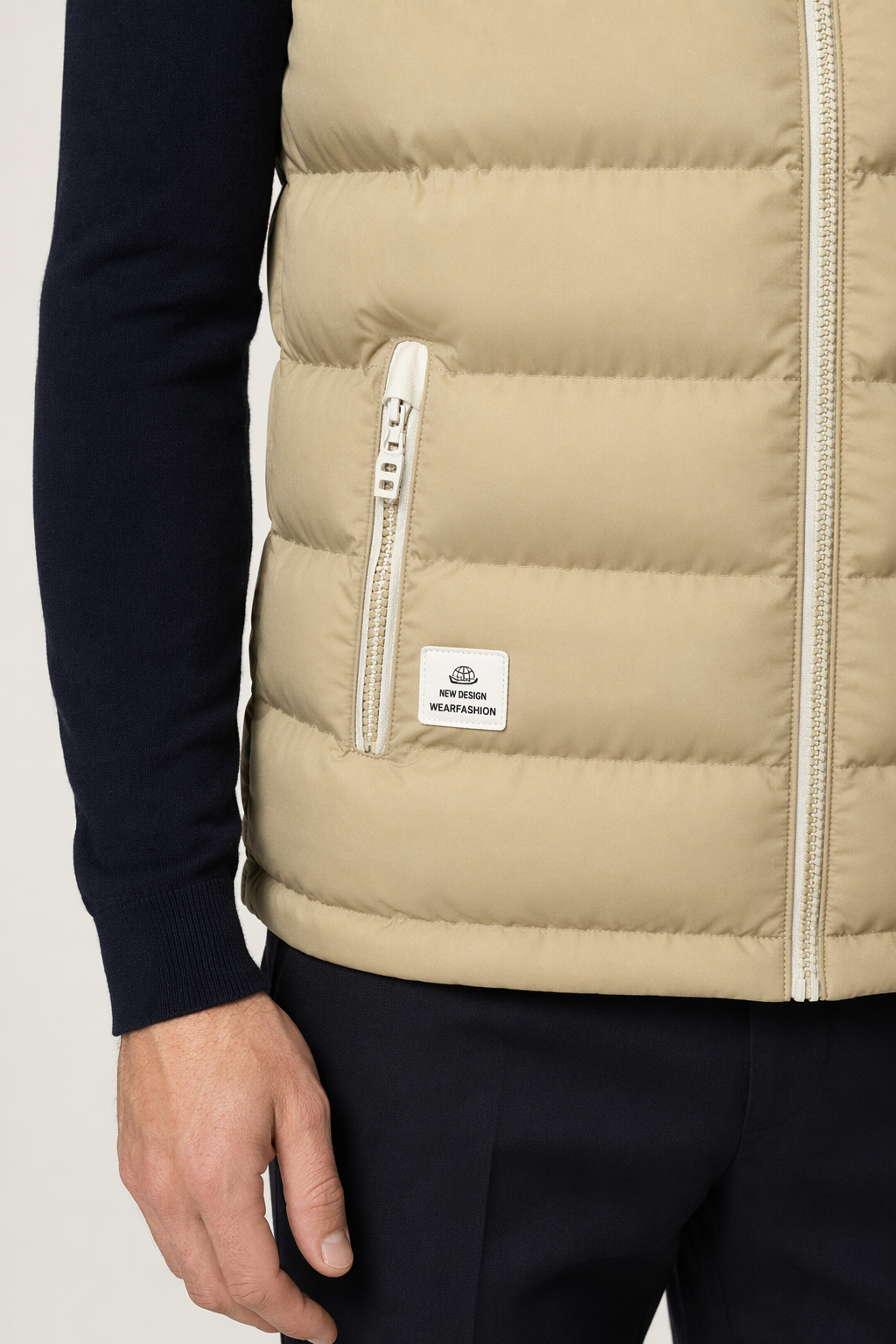 Two Tone Khaki Hooded Men's Puffer Vest Default