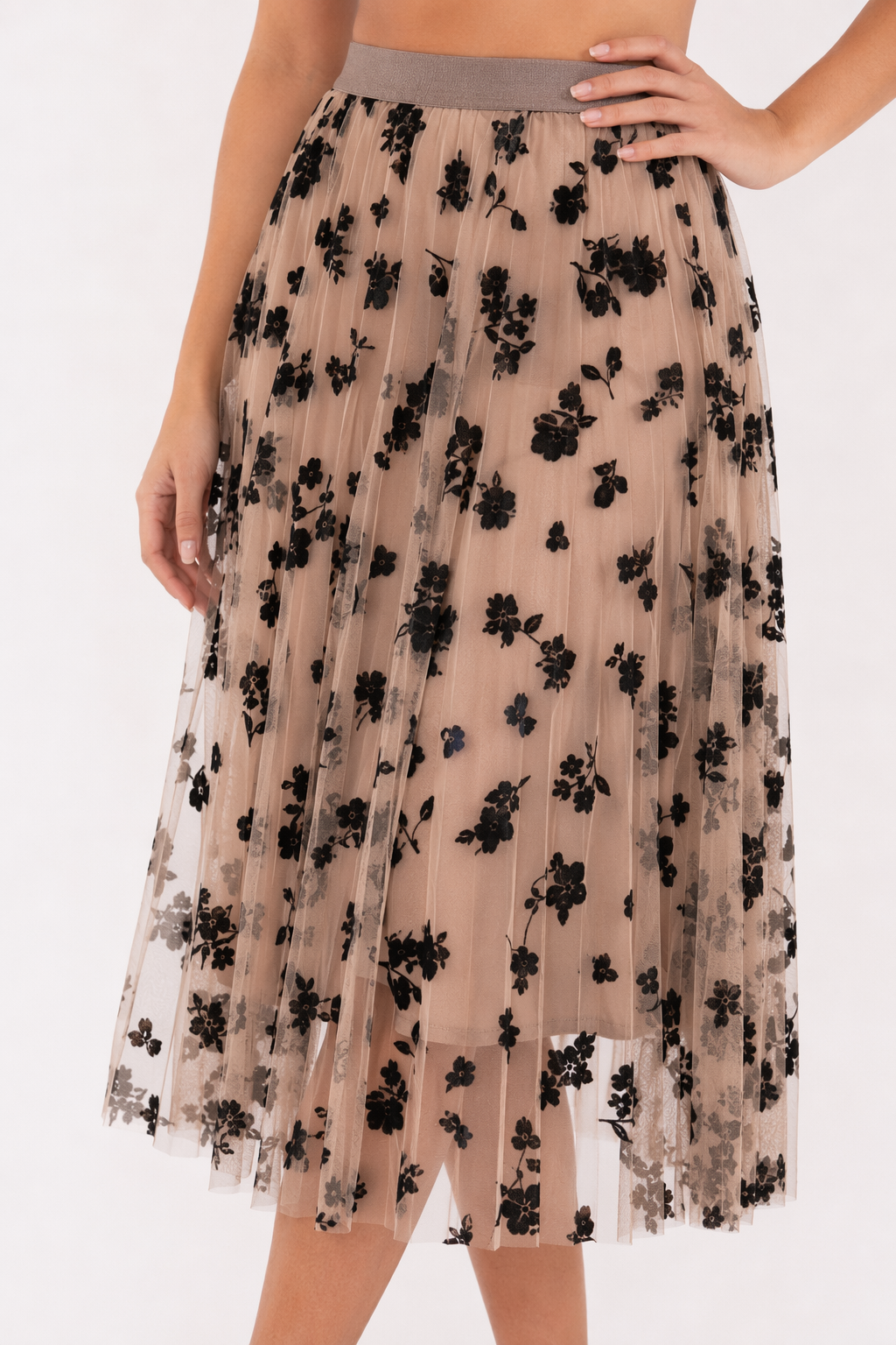 High Waisted Elastic Women's A-Line Skirt Beige