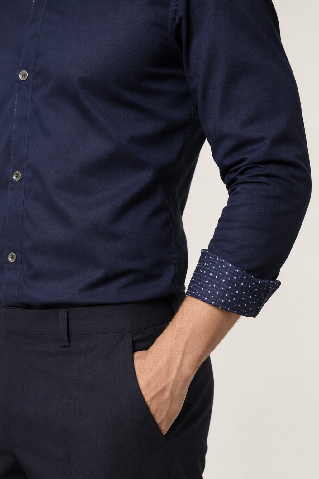 Slim Fit Button-Up Shirt for Men's Casual Wear Navy