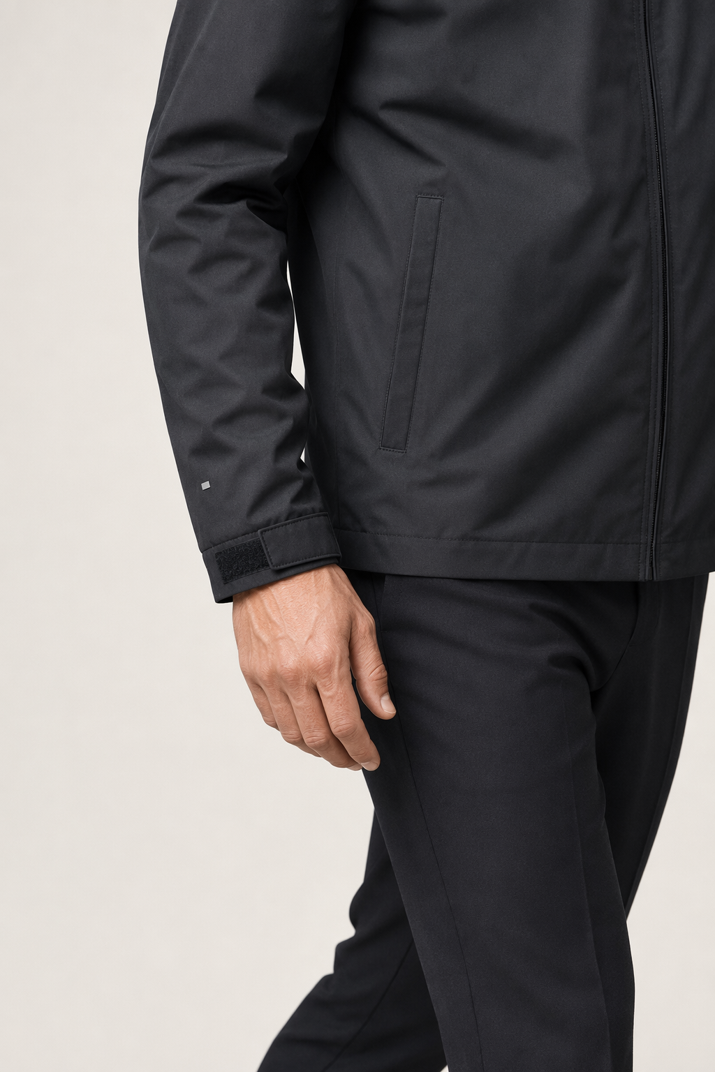 Windproof Hooded Jacket for Men with Elevated Collar Black