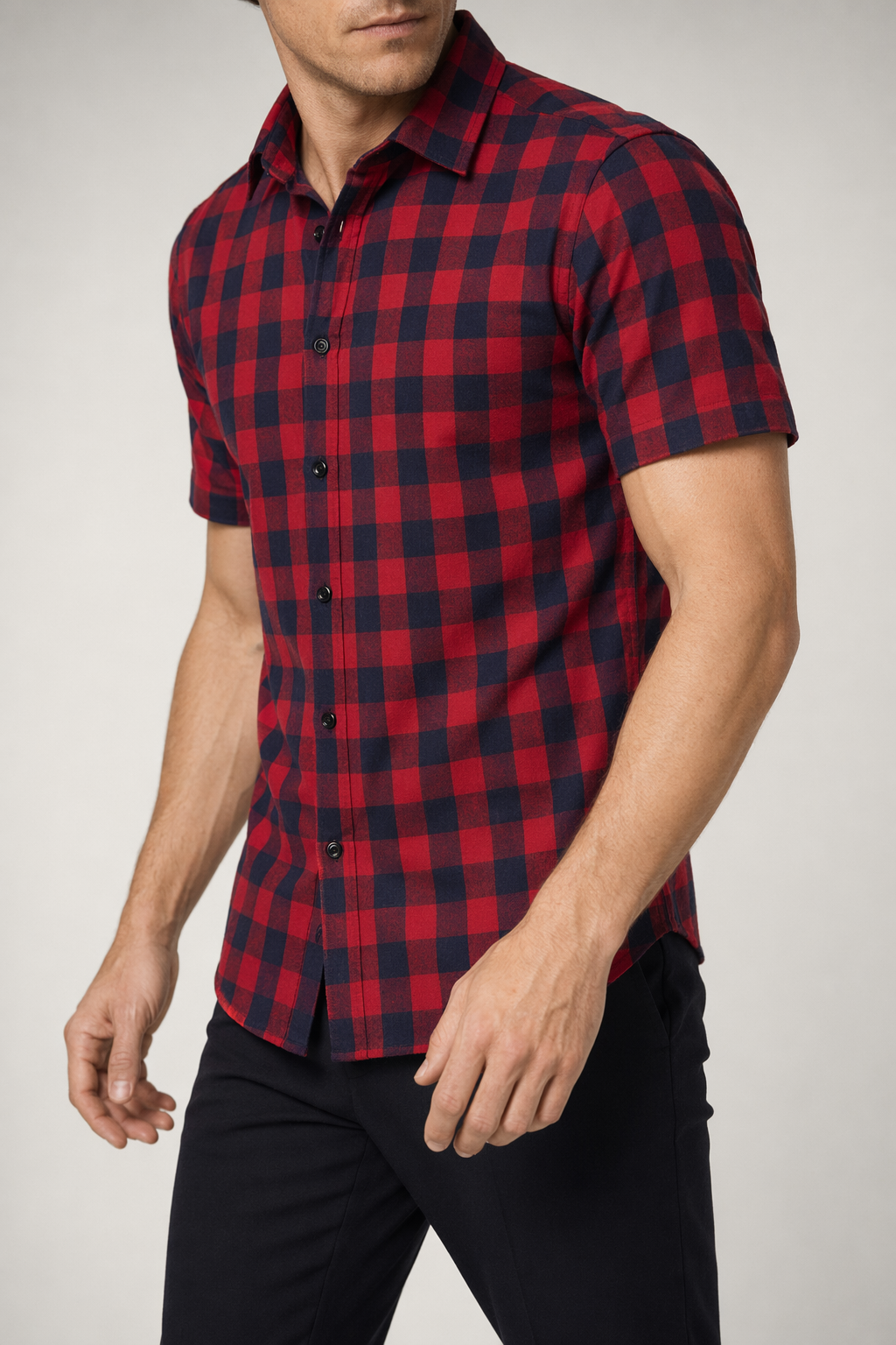 Checkered Short Sleeve Men's Shirt Red