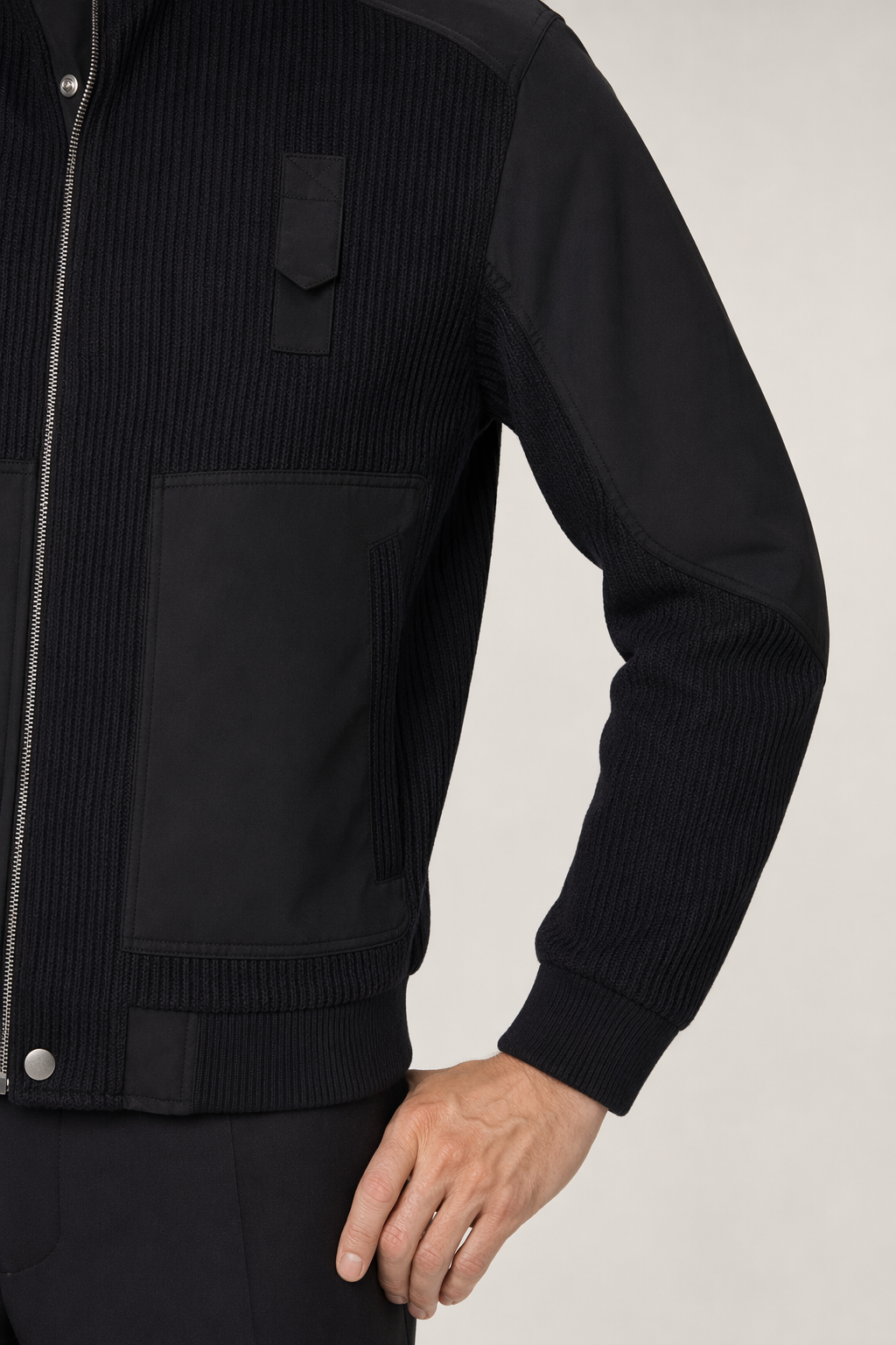 Patchwork Knit Jacket for Men Black