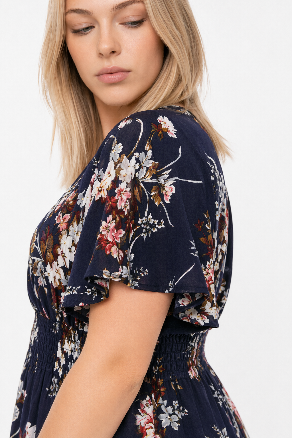 Floral Plus Size Women's Dress Navy