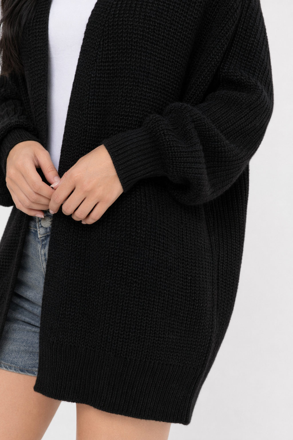 Loose Open Front Women's Casual Cardigan Black