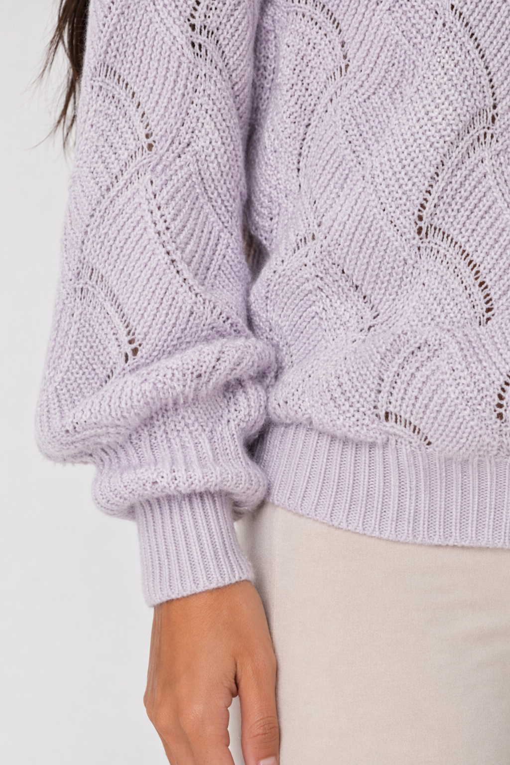 Open Knit Women's Sweater with a V-Neck Design Purple