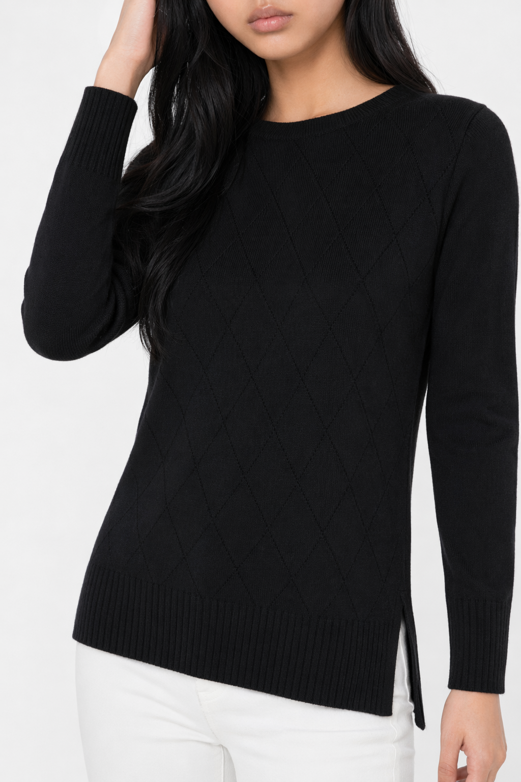 Slim-Fit Knit Top for Women with Round Neckline Black